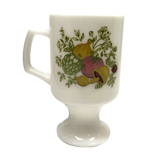 Spice of Life Other - Spice of Life Mushrooms Vintage 70's Milk Glass Pedestal Floral Vintage Mug 5.5"